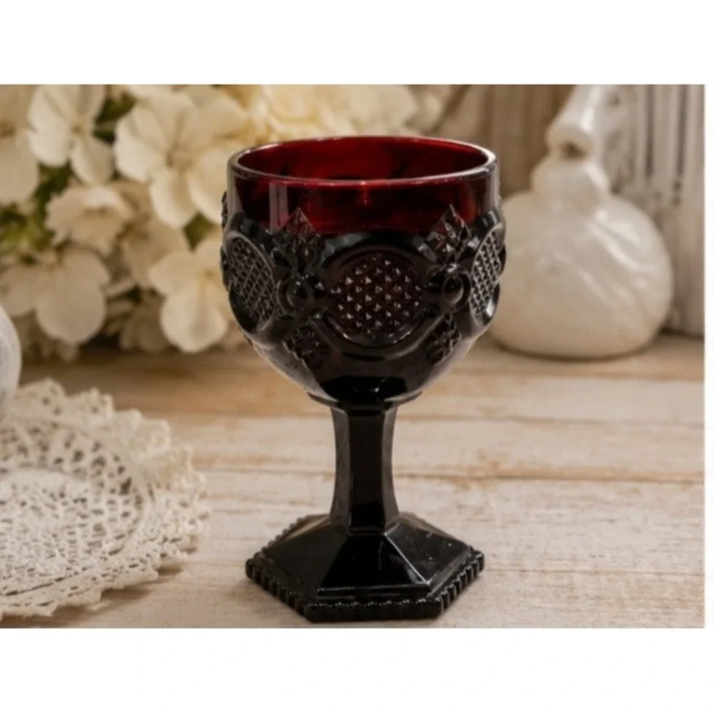 Avon Vintage Ruby Red Glass 1876 Cape Cod Water Goblet Candle Holder